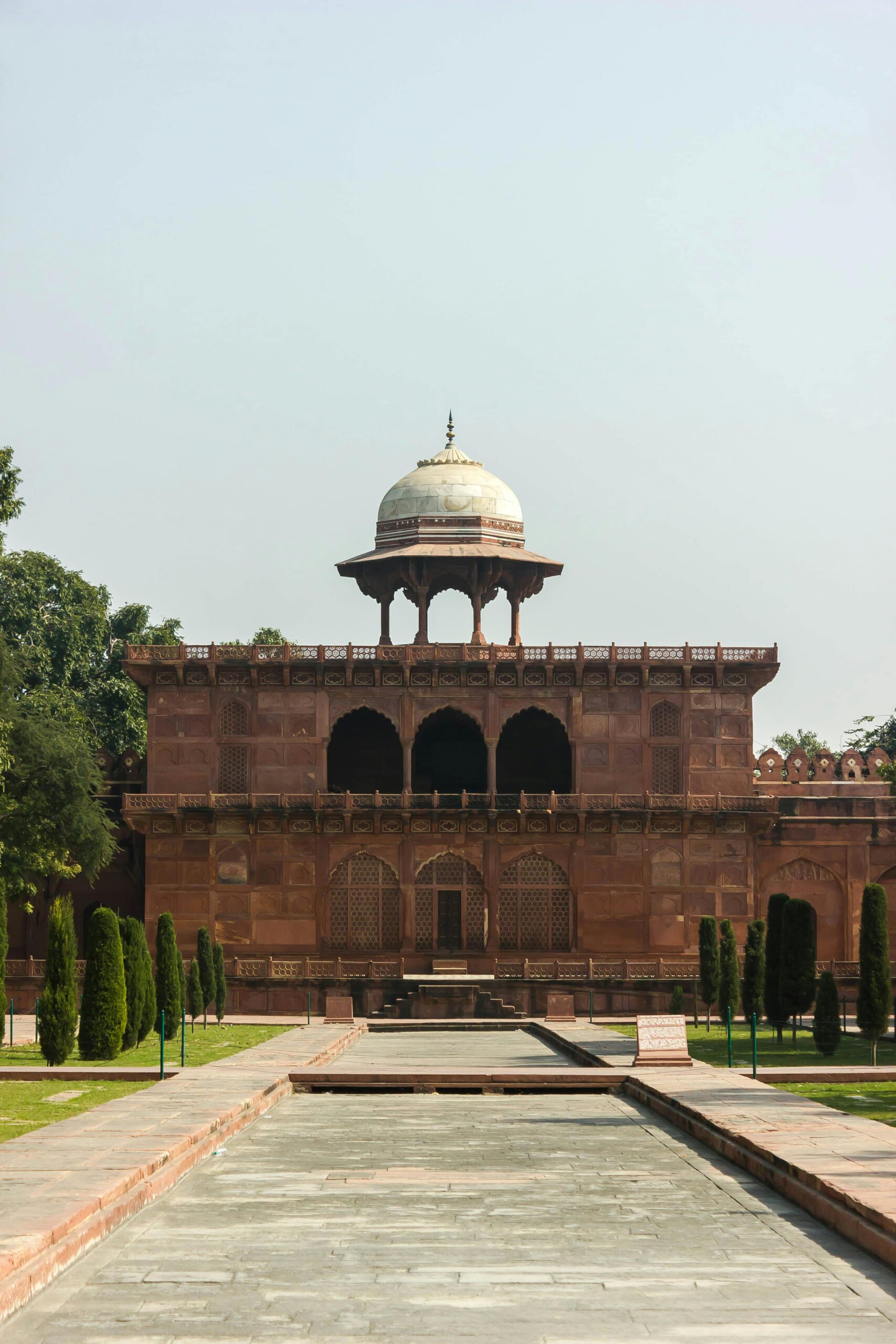 Beautiful architectural structure in Agra's Red Fort, showcasing Indian historical design.